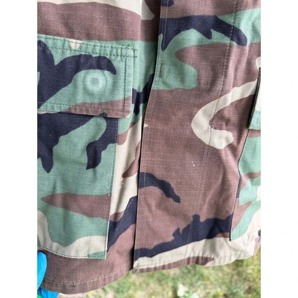 US Army BDU Jacket Woodland Camo Medium Short Rolling Stones Patch Jorgensen